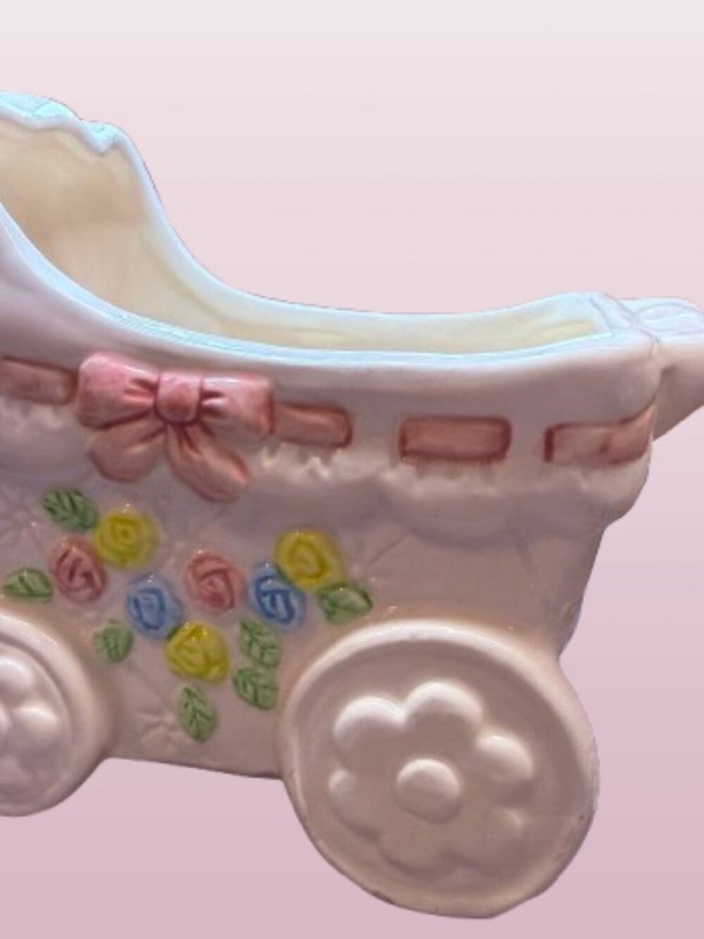 ✨ VTG  Unique Ceramic Baby Carriage Nursery Planter